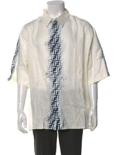 Pre-owned Fendi Zucca Ff Logo Linen Shirt In Neutrals