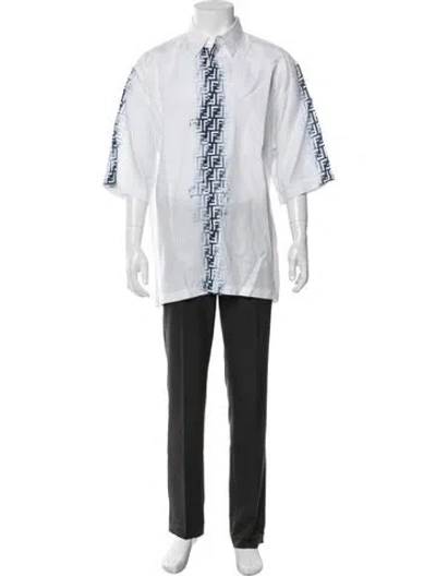 Pre-owned Fendi Zucca Ff Logo Linen Shirt In White