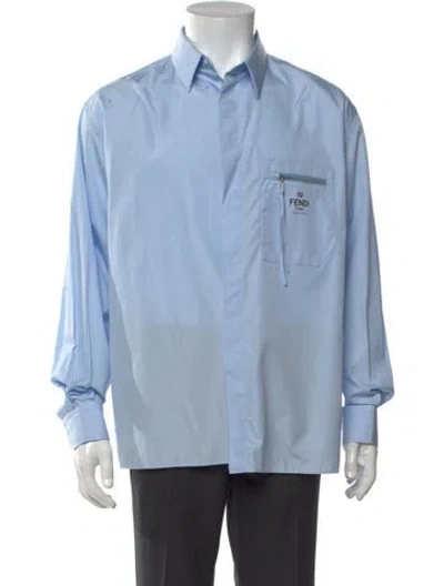 Pre-owned Fendi Zucca Ff Logo Long Sleeve Shirt W/ Tags In Blue