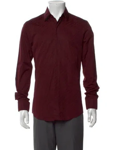 Pre-owned Fendi Zucca Ff Logo Long Sleeve Tuxedo Shirt In Burgundy