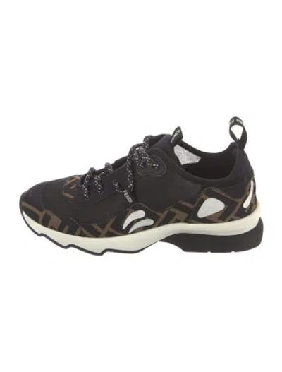 Pre-owned Fendi Zucca Ff Logo Mesh Athletic Sneakers In Black/brown