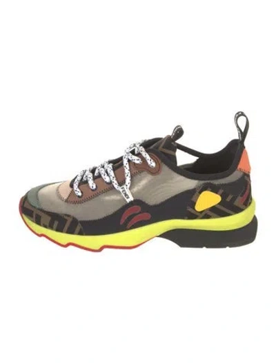 Pre-owned Fendi Zucca Ff Logo Mesh Athletic Sneakers In Brown