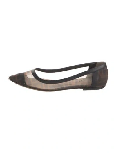 Pre-owned Fendi Zucca Ff Logo Mesh Ballet Flats In Black
