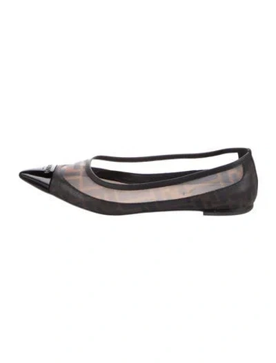 Pre-owned Fendi Zucca Ff Logo Mesh Ballet Flats In Black