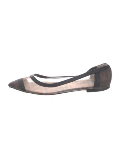 Pre-owned Fendi Zucca Ff Logo Mesh Ballet Flats In Black/brown