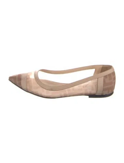 Pre-owned Fendi Zucca Ff Logo Mesh Ballet Flats In Brown