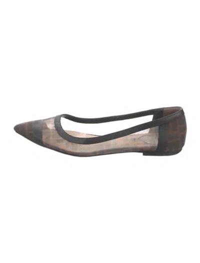 Pre-owned Fendi Zucca Ff Logo Mesh Ballet Flats In Neutrals