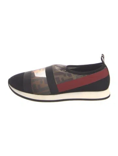 Pre-owned Fendi Zucca Ff Logo Mesh Flats In Black