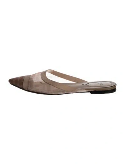 Pre-owned Fendi Zucca Ff Logo Mesh Mules In Neutral