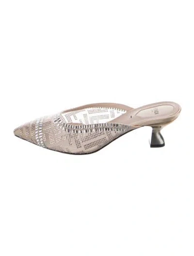 Pre-owned Fendi Zucca Ff Logo Mesh Mules In Neutrals