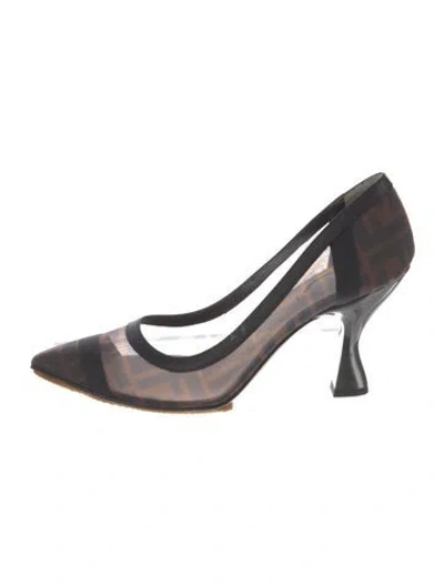 Pre-owned Fendi Zucca Ff Logo Mesh Pumps In Black