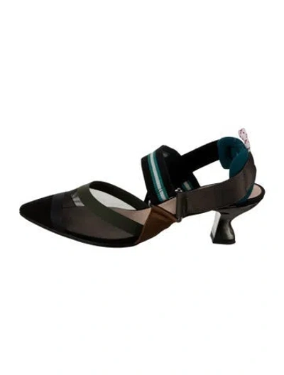 Pre-owned Fendi Zucca Ff Logo Mesh Pumps In Black