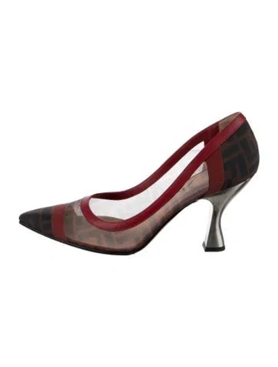 Pre-owned Fendi Zucca Ff Logo Mesh Pumps In Brown