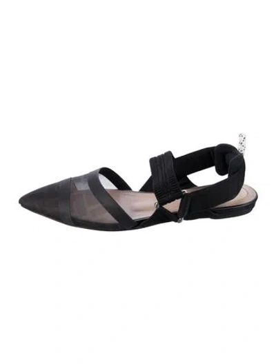 Pre-owned Fendi Zucca Ff Logo Mesh Slingback Flats In Black