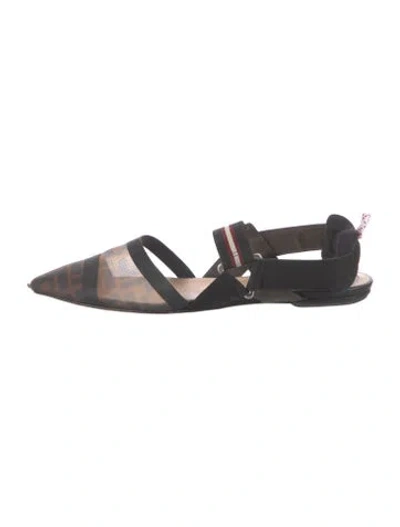 Pre-owned Fendi Zucca Ff Logo Mesh Slingback Flats In Black