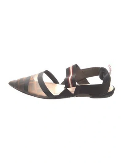 Pre-owned Fendi Zucca Ff Logo Mesh Slingback Flats In Black