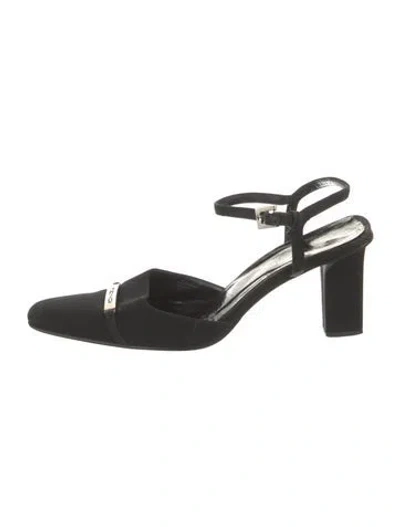 Pre-owned Fendi Zucca Ff Logo Mesh Slingback Pumps In Black