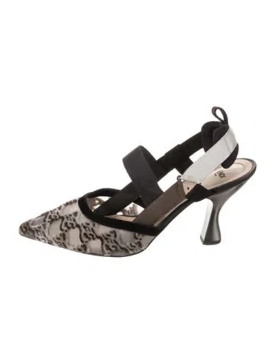 Pre-owned Fendi Zucca Ff Logo Mesh Slingback Pumps In Gray