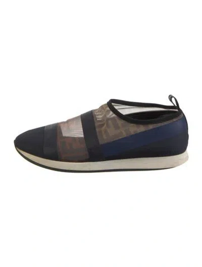 Pre-owned Fendi Zucca Ff Logo Mesh Sneakers In Blue