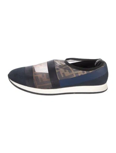 Pre-owned Fendi Zucca Ff Logo Mesh Sneakers In Blue