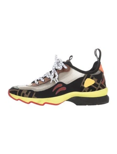 Pre-owned Fendi Zucca Ff Logo Mesh Sneakers In Brown
