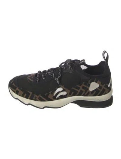 Pre-owned Fendi Zucca Ff Logo Nylon Athletic Sneakers In Black/brown
