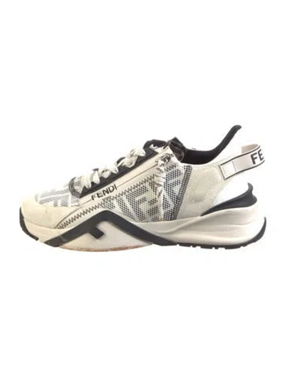 Pre-owned Fendi Zucca Ff Logo Nylon Sneakers In White