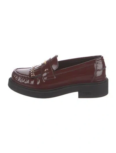Pre-owned Fendi Zucca Ff Logo Patent Leather Loafers In Burgundy