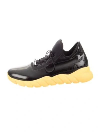 Pre-owned Fendi Zucca Ff Logo Patent Leather Sneakers In Black