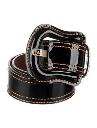 Pre-owned Fendi Zucca Ff Logo Patent Leather Waist Belt In Black