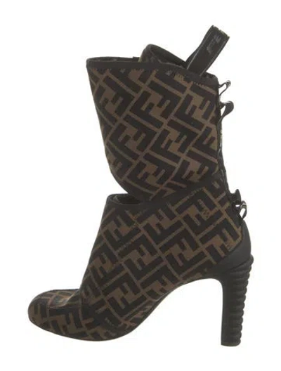 Pre-owned Fendi Zucca Ff Logo Patterned Boots In Brown