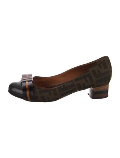 Pre-owned Fendi Zucca Ff Logo Patterned Flats In Brown
