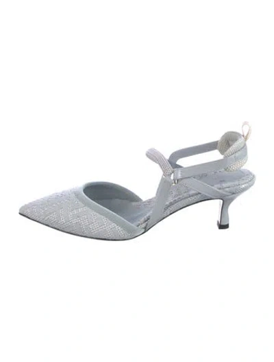 Pre-owned Fendi Zucca Ff Logo Patterned Slingback Pumps In Blue