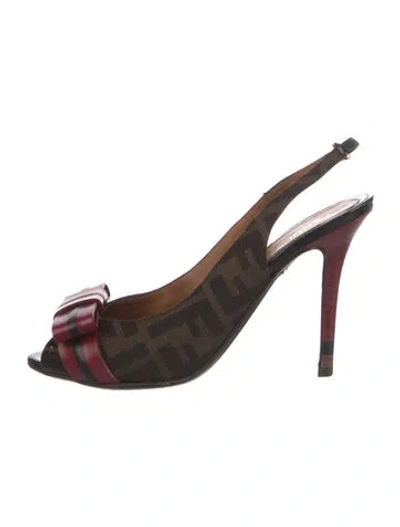 Pre-owned Fendi Zucca Ff Logo Patterned Slingback Pumps In Brown
