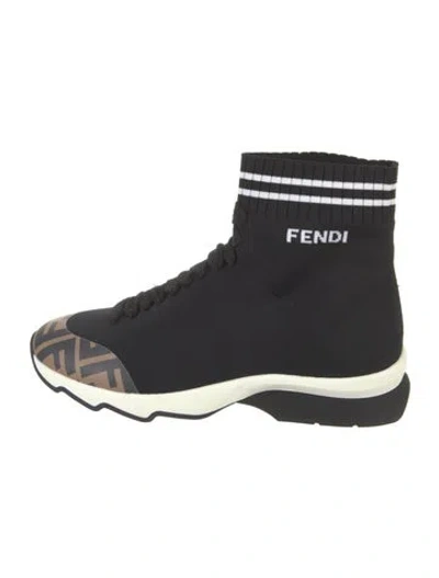 Pre-owned Fendi Zucca Ff Logo Patterned Sock Sneakers In Black