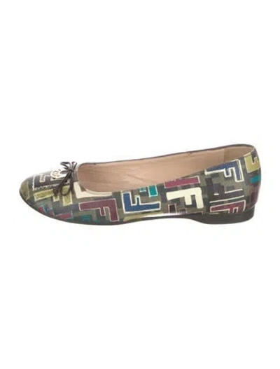 Pre-owned Fendi Zucca Ff Logo Printed Ballet Flats In Green
