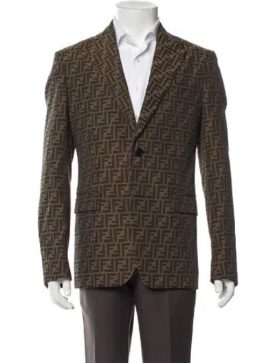 Pre-owned Fendi Zucca Ff Logo Printed Blazer In Brown