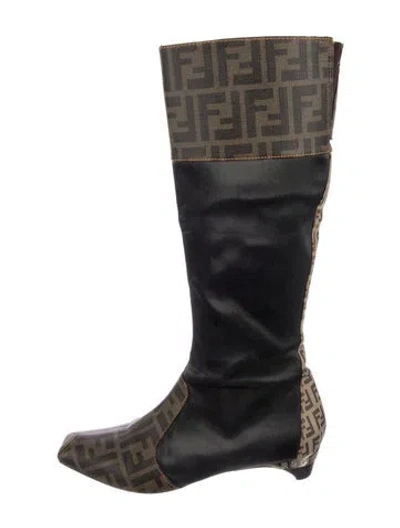 Pre-owned Fendi Zucca Ff Logo Printed Boots In Brown