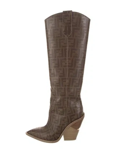 Pre-owned Fendi Zucca Ff Logo Printed Boots In Brown
