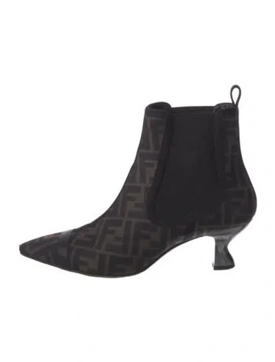 Pre-owned Fendi Zucca Ff Logo Printed Chelsea Boots In Black