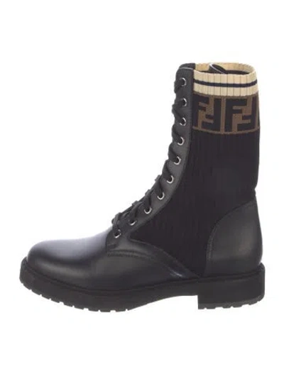 Pre-owned Fendi Zucca Ff Logo Printed Combat Boots In Black