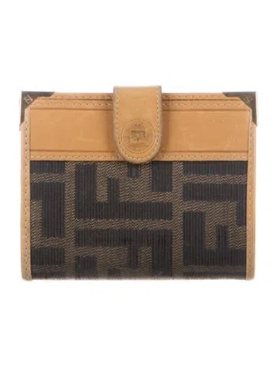 Pre-owned Fendi Zucca Ff Logo Printed Compact Wallet In Brown
