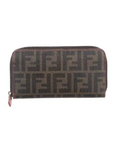 Pre-owned Fendi Zucca Ff Logo Printed Continental Wallet In Brown