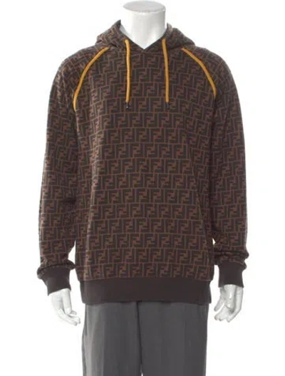 Pre-owned Fendi Zucca Ff Logo Printed Hoodie In Brown