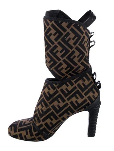 Pre-owned Fendi Zucca Ff Logo Printed Lace-up Boots In Blue
