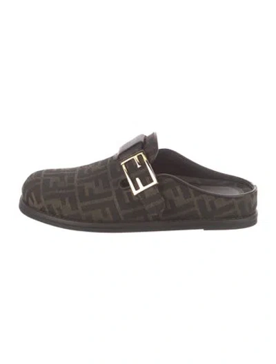 Pre-owned Fendi Zucca Ff Logo Printed Mules In Brown