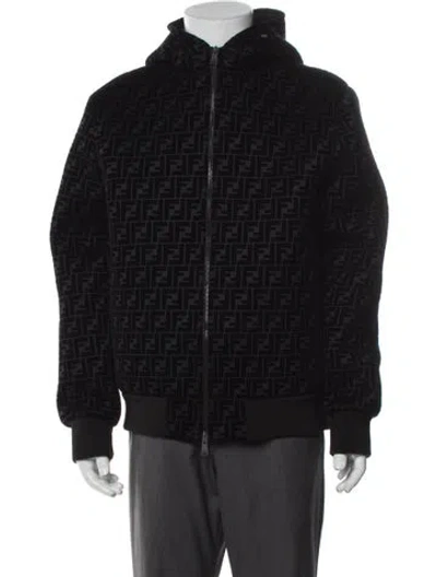Pre-owned Fendi Zucca Ff Logo Printed Puffer Coat In Black