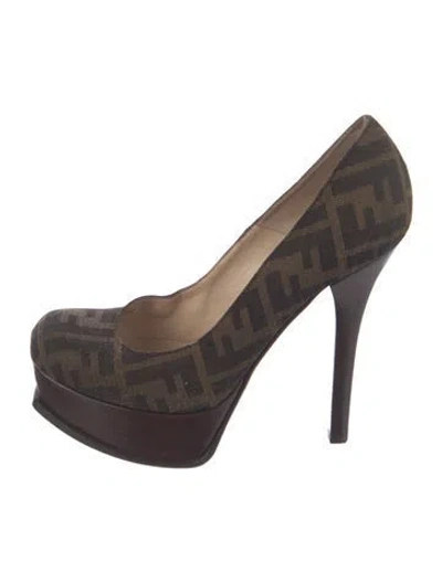 Pre-owned Fendi Zucca Ff Logo Printed Pumps In Brown