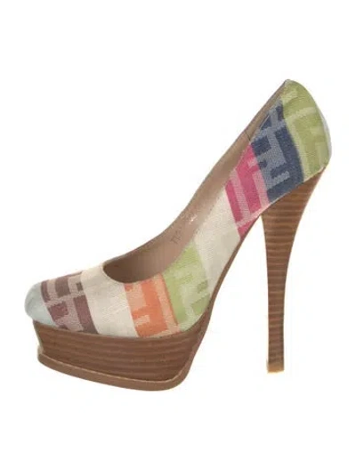 Pre-owned Fendi Zucca Ff Logo Printed Pumps In Neutral