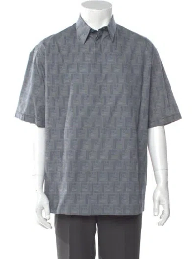 Pre-owned Fendi Zucca Ff Logo Printed Shirt In Gray